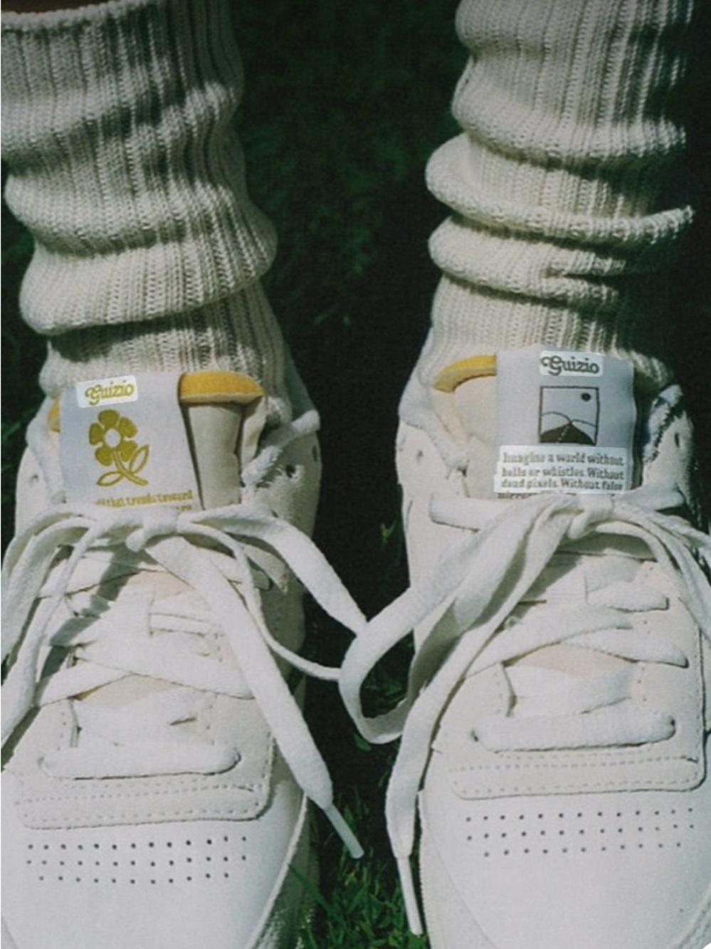 Danielle Guizio Cream Crew Socks with Yellow Tab Detail